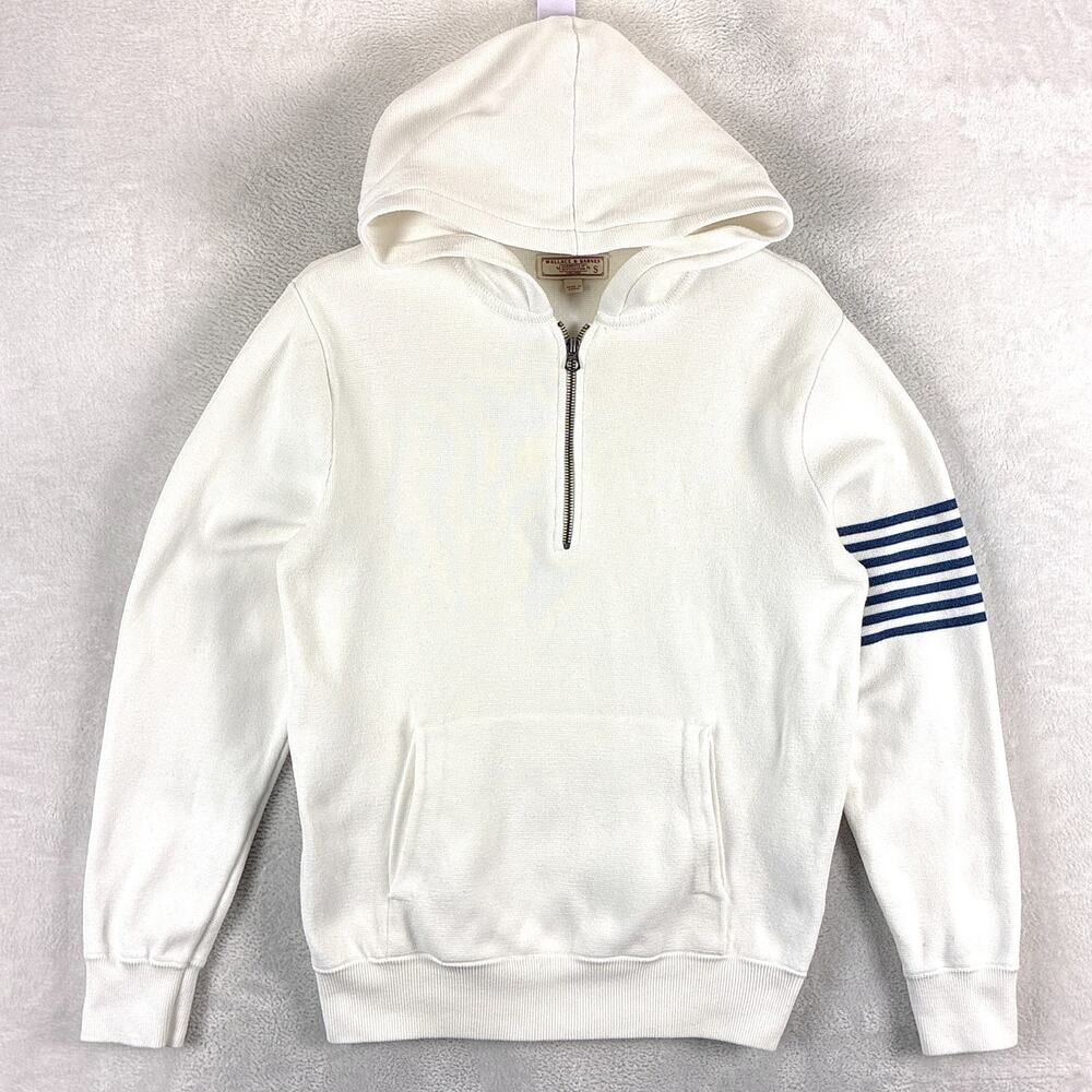 Wallace & Barnes Hoodie Mens S White Knit Half Zip Preppy Classic Nautical Y2K